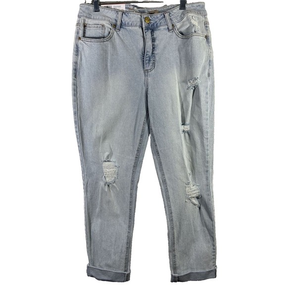 Women Seven 7 Weekend Slim Fit Jean Light Blue Straight Leg Distressed Sz 12 NWT - Picture 1 of 16